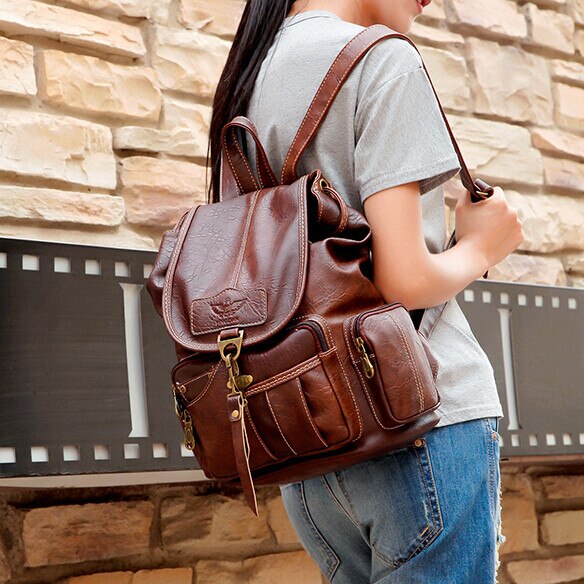Braun Jahrgang Rucksack Schule Taschen Teenager Mädchen Rucksäcke Hochschule Schüler Bagpack retro Leder Tasche Frauen Reisen Zurück Taschen
