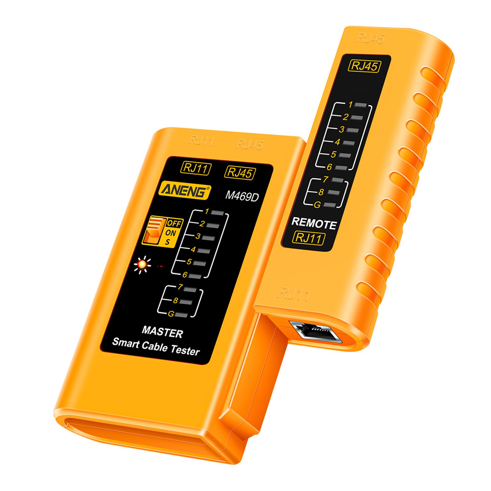 M469D Network Cable Tester Pairing Instrument for RJ11 RJ45 Telephone Lines LED Indicator On-off Long-distance Testing: Yellow