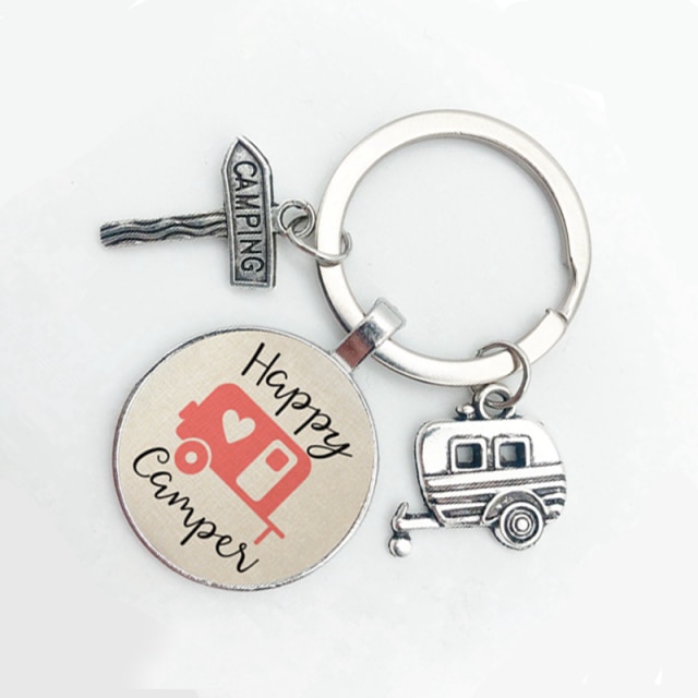 Cute Camper Wagon Keychain, I Love Camping Keychain, Trailer Signpost Keychain, Vacation Travel Memorial: 15