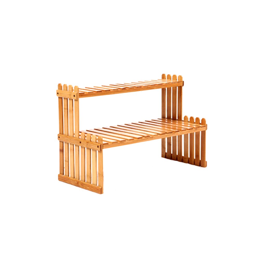 Two Tier Office Tabletop Storage Rack Bamboo Flower Planter Display Stand Plant Shelves Bonsai Decorative Storage Shelf For: Assorted A1