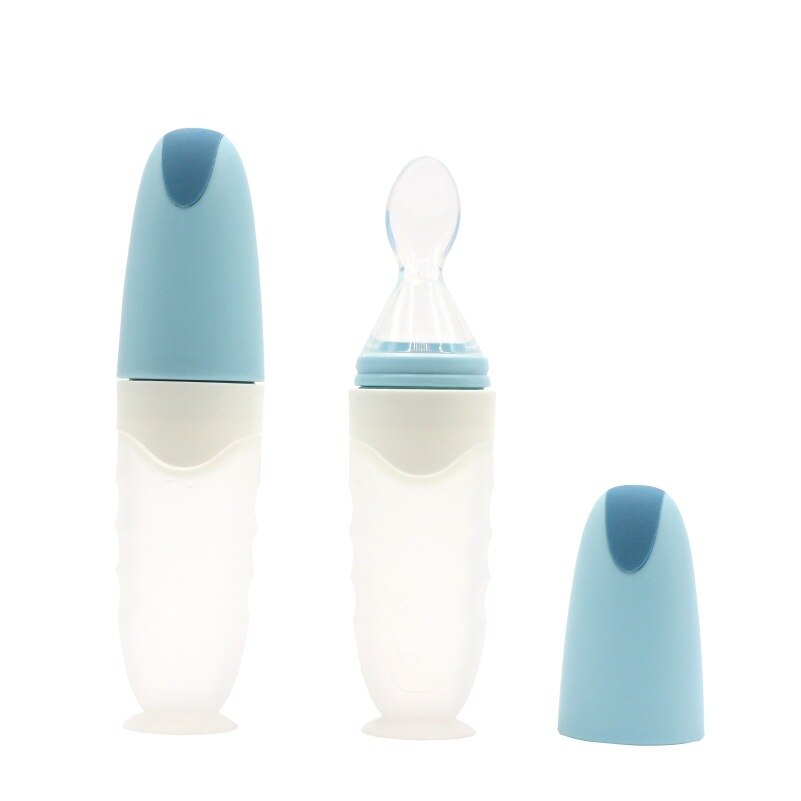 Biberones de alimentación con ventosa para bebé, botellas de alimentación de silicona para niños pequeños, de entrenamiento, cuchara, 90ML