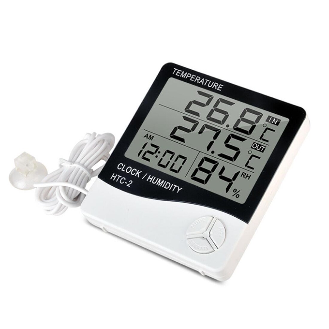 LCD Digital Temperature Humidity Meter Indoor Outdoor Hygrometer Thermometer Weather Station With Clock For Home HTC-1 /-2