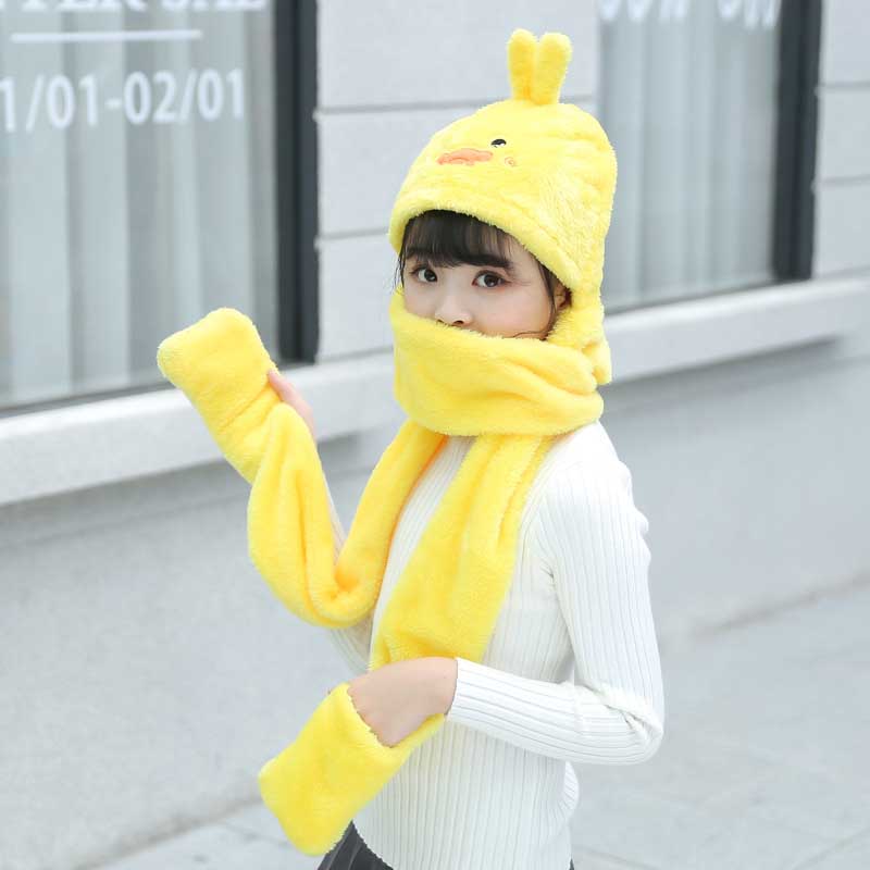 3 In 1 Sjaal Herfst Winter Warme Sjaal Vrouwen Studenten Vrouwelijke Winter Soft Hooded Leuke Sjaal Zakken Handschoenen Sjaals Hoed: 10