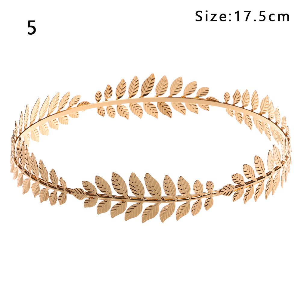Gyllene retro blad hårband metall hår båge bröllop hår krona tiara hår kammar brud pannband dekor hår styling verktyg: 5