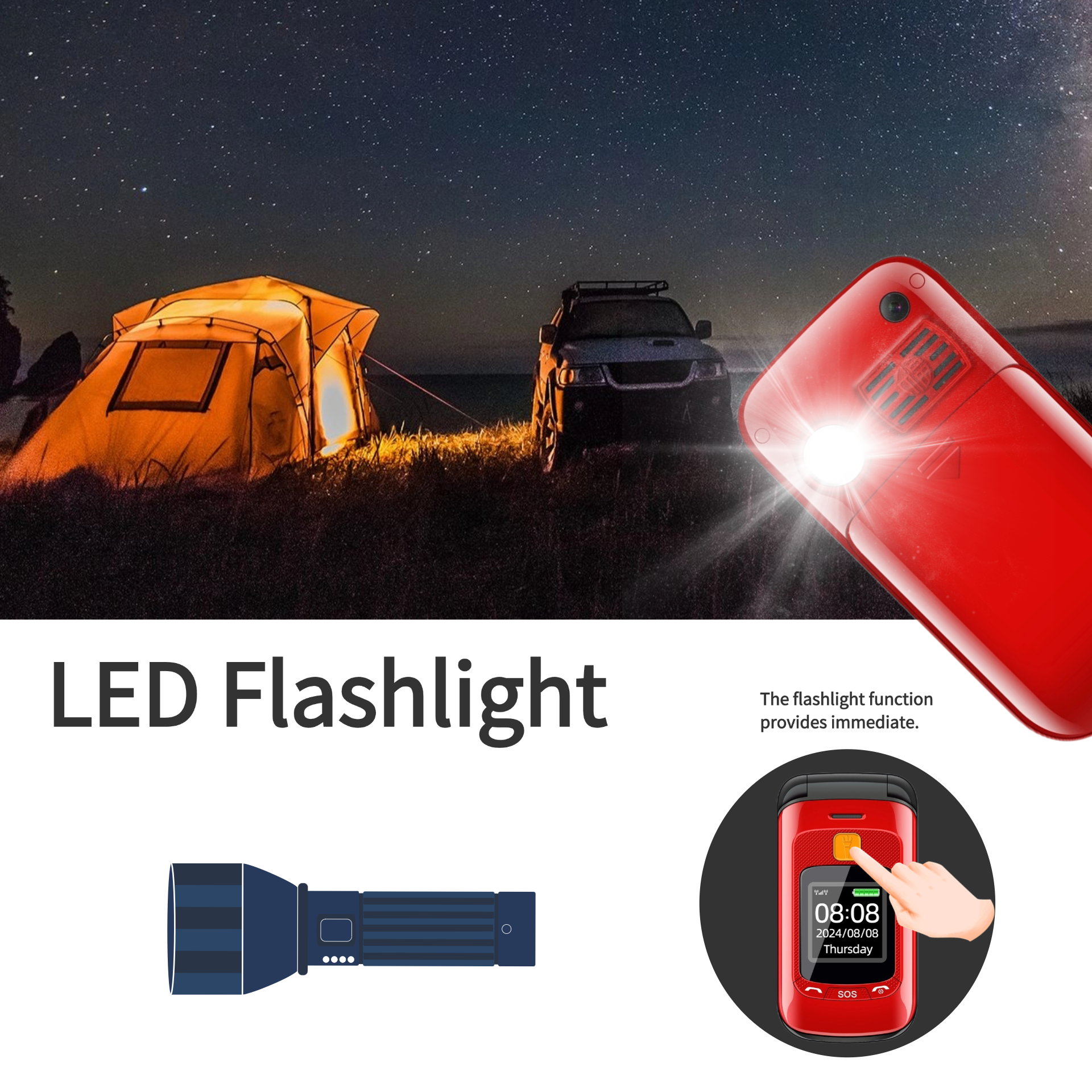 Telefono cellulare anziano Flip con doppio Schermo per anziani dovuto schede SIM Pulsante grande Quadrante di velocità Torcia Radio FM Pulsante Chiamata sos