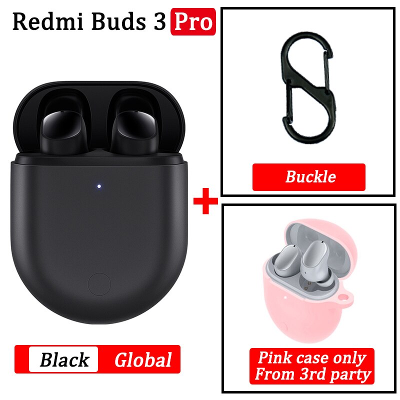 Xiaomi Redmi Buds 3 Pro TWS auricolare Bluetooth Redmi Airdots 3 Pro auricolare Wireless ANC IPX4 per K40 Note 10 Pro: BLACK GL pink case