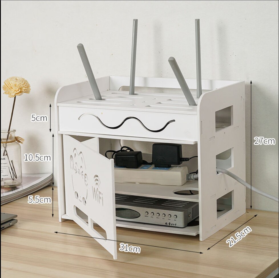 Desk White Wifi Router Storage Boxes Cable Power Plug Wire Office Mounted Shelf Storage Rack DVD Player organizer: 4