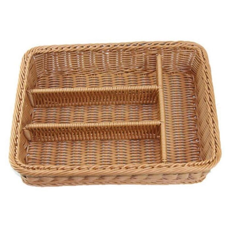 Rattan Cutlery Basket Cutlery Basket Storage Cutlery Chopstick Basket Rattan Desktop Drawer: Default Title