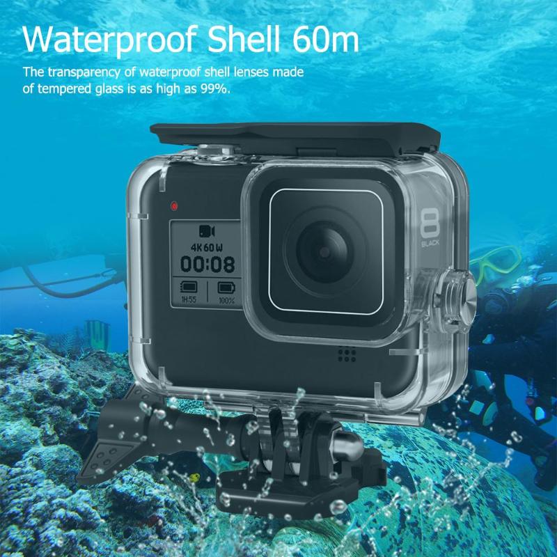 60m undervands vandtætte etuier beskyttende skal til gopro hero 8 sort
