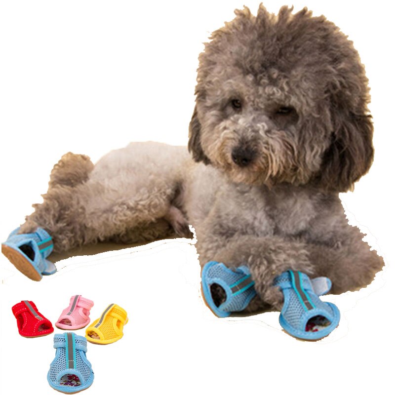 Chaussures d'été antidérapantes roses pour chiens, sandales respirantes pour petits chiens, chaussettes pour animaux de compagnie, bottes pour chiots et chats, 4 pièces/ensemble