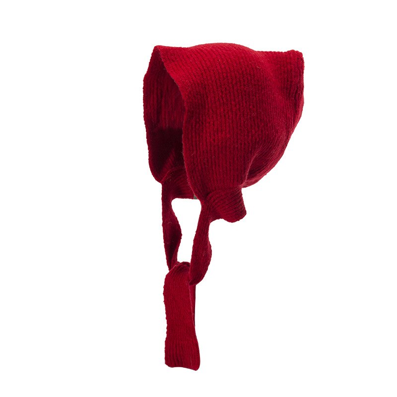 Herfst en winter dames gebreide wolf oma wol wol zacht warm casual kleine rode muts oorbescherming muts: Rood