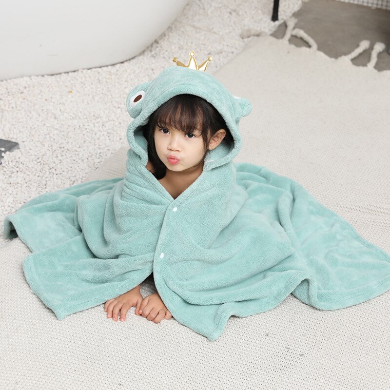 Toalla de baño con capucha para bebé, albornoz suave de lana de Coral para recién nacido, manta de absorción de agua infantil, Animal de dibujos animados: frog