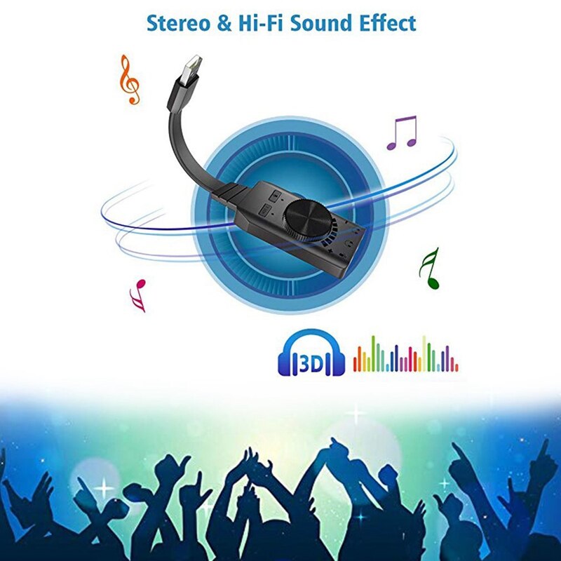 7.1CH USB External Sound Card 3.5mm Microphone Headset 2 in 1 o Converter with Adjustable Volume USB Sound Card