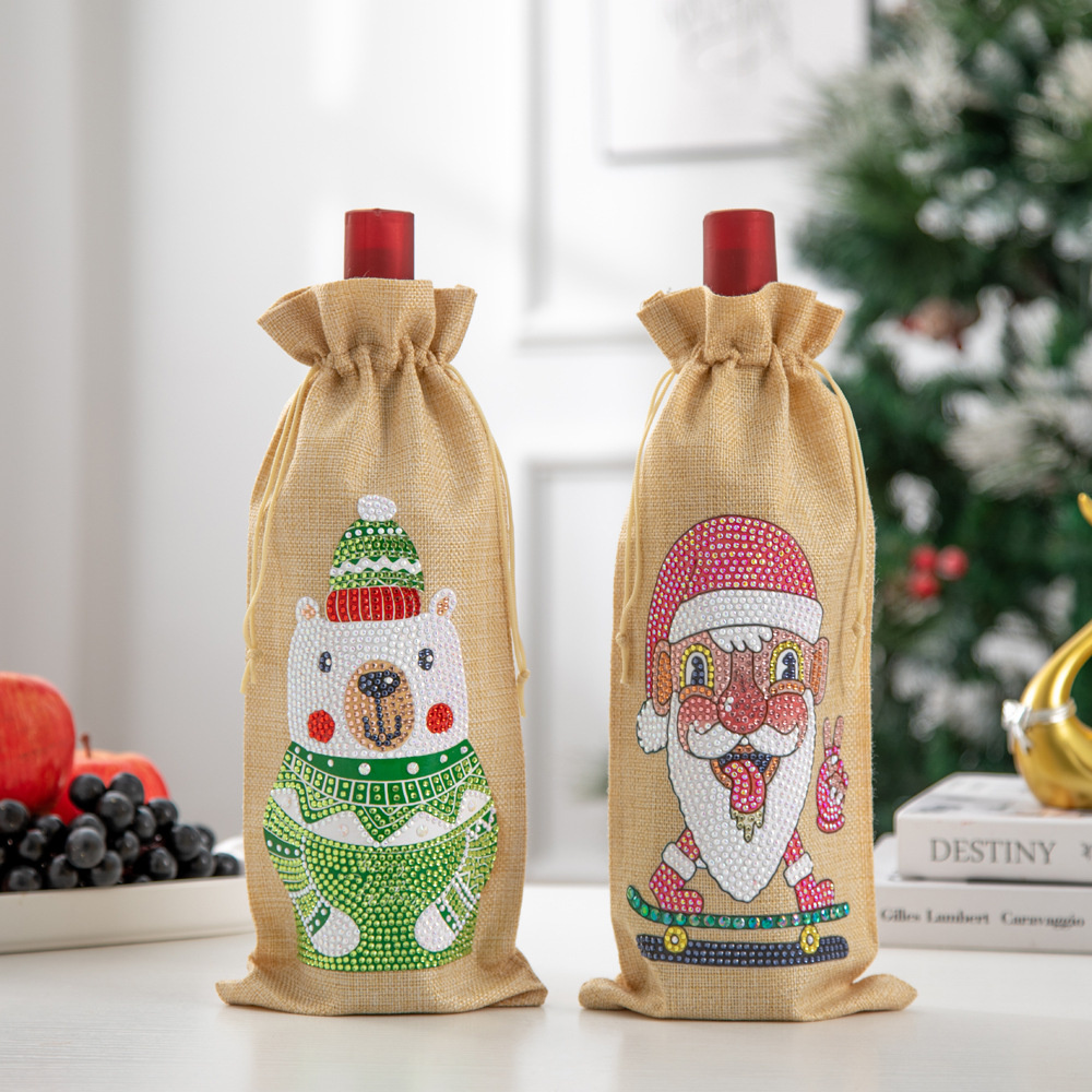 Diy Diamant Schilderen Kerst Wijnfles Zakken Cover Vrolijk Kerstfeest Xmas Wijn Fles Tasje Jaar Tafel Decoratie