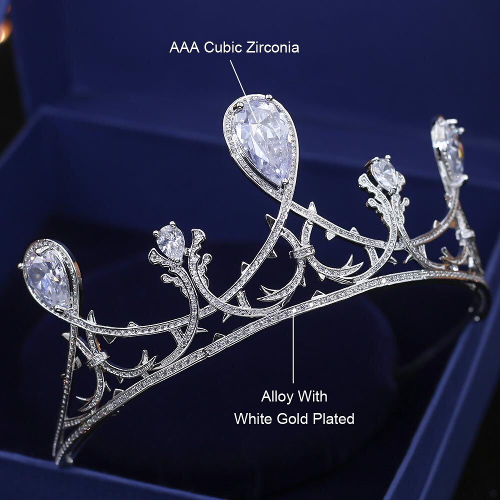 Red Trees Brand Wedding Hair Accessories Luxury Sparkly AAA Cubic Zircon Queen Crown Head Tiaras Jewelry