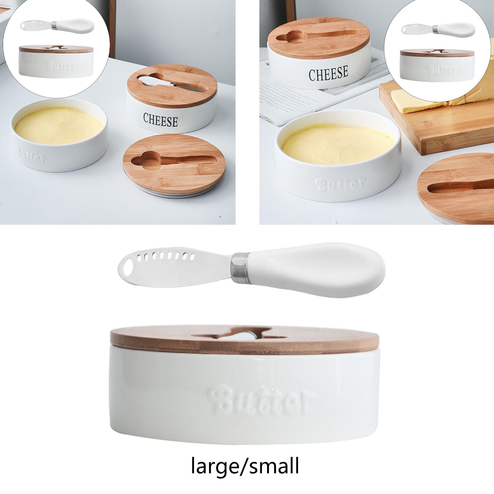 Plato de mantequilla con tapa de madera, mantequilla de preservación multifuncional para galletas, nueces, cocina para mantener la frescura, gran capacidad