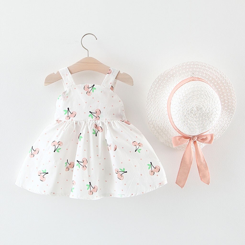 Robes pour bébés filles | Ensemble de 2 pièces, avec chapeau, sans manches, imprimé de fleurs, avec nœud, tenue princesse pour fête d'anniversaire, 20Jan3
