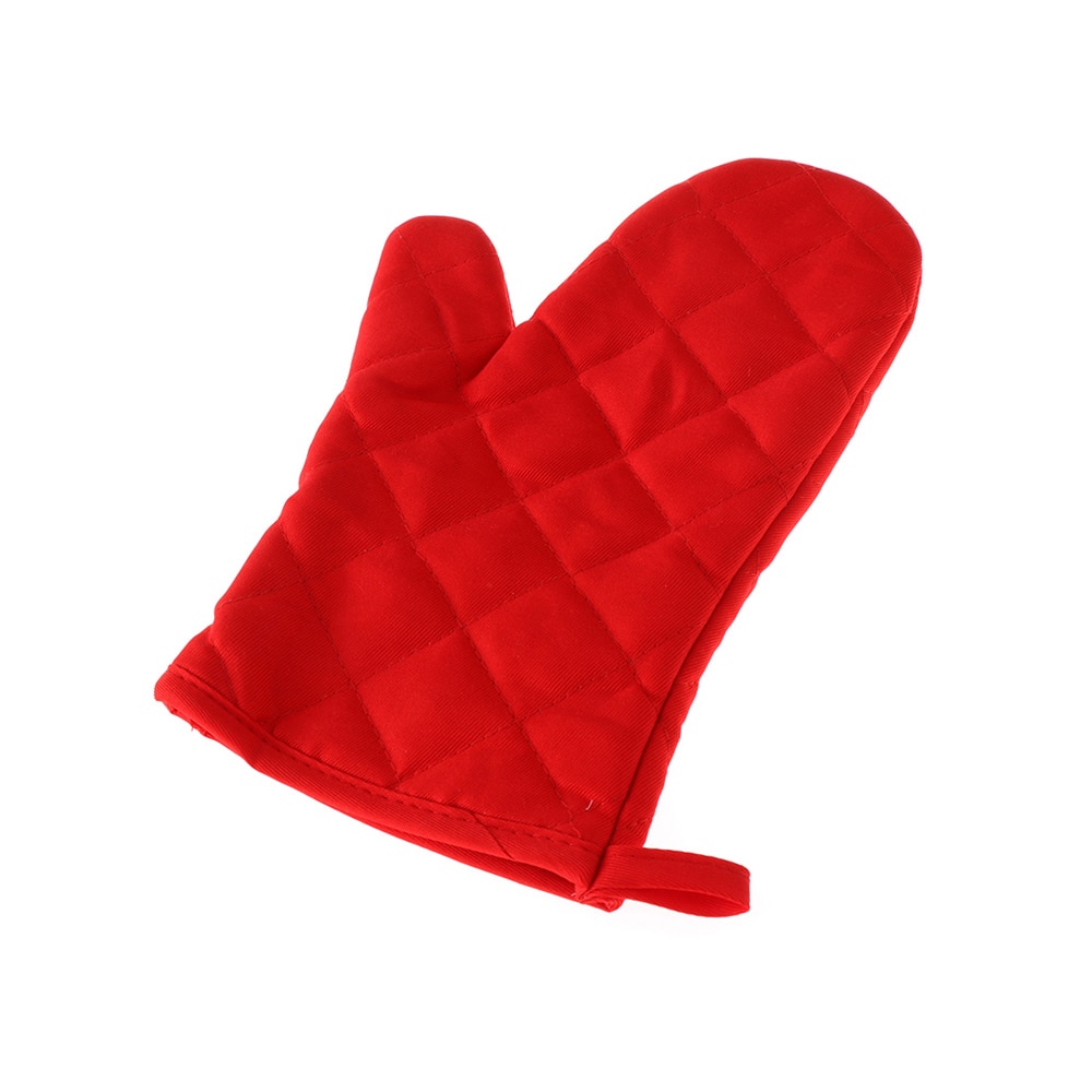 1 stück Neue Tragbare Schwarz Baumwolle Mischung Dicke Küche Backen Kochen Isolierte gepolstert Ofen Handschuhe Fausthandschuh: rot