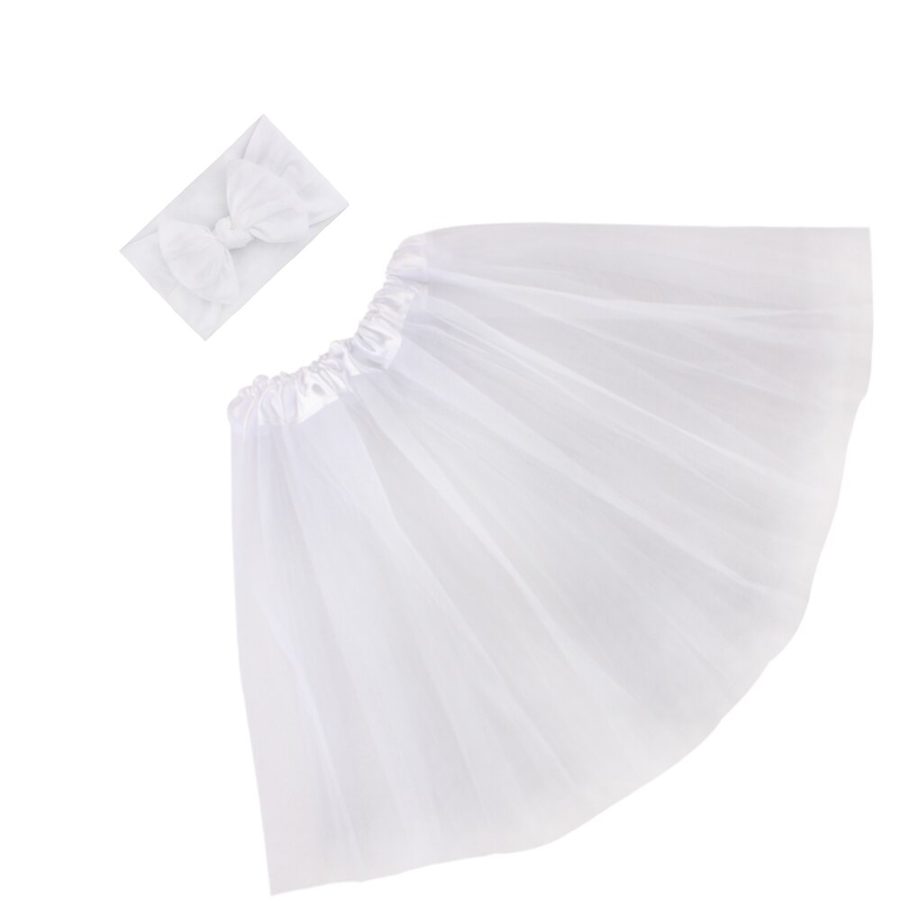 Baby Skirts Lovely Newborn Baby Toddler Girls Hairband Tutu Skirt Photo Ball Gown Costume Solid Bow Headband Summer: white