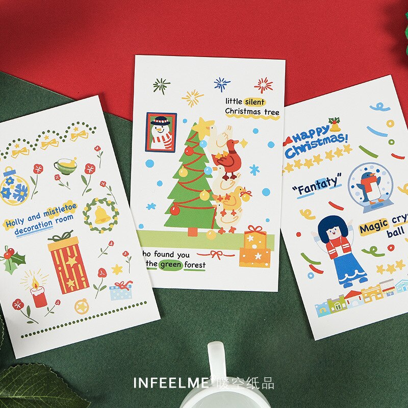 30 Christmas Postcards, Christmas Hand-Painted Postcard Message Card, Thank You for Greeting Card