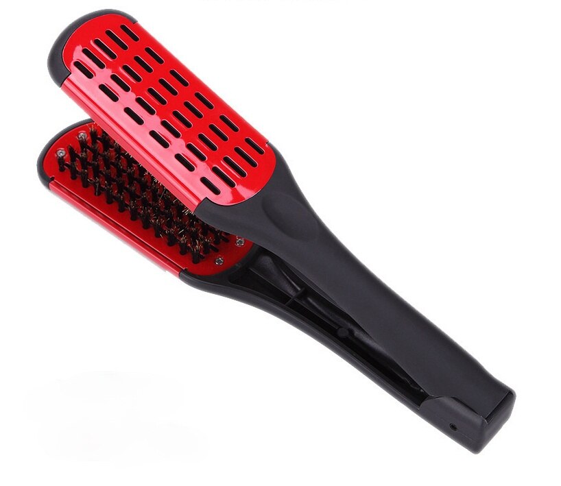 Peine alisador de madera contrachapada de cerámica Natural, cepillo de peluquería de doble cara, abrazadera de fibra, herramientas para el cuidado del cabello: Rojo