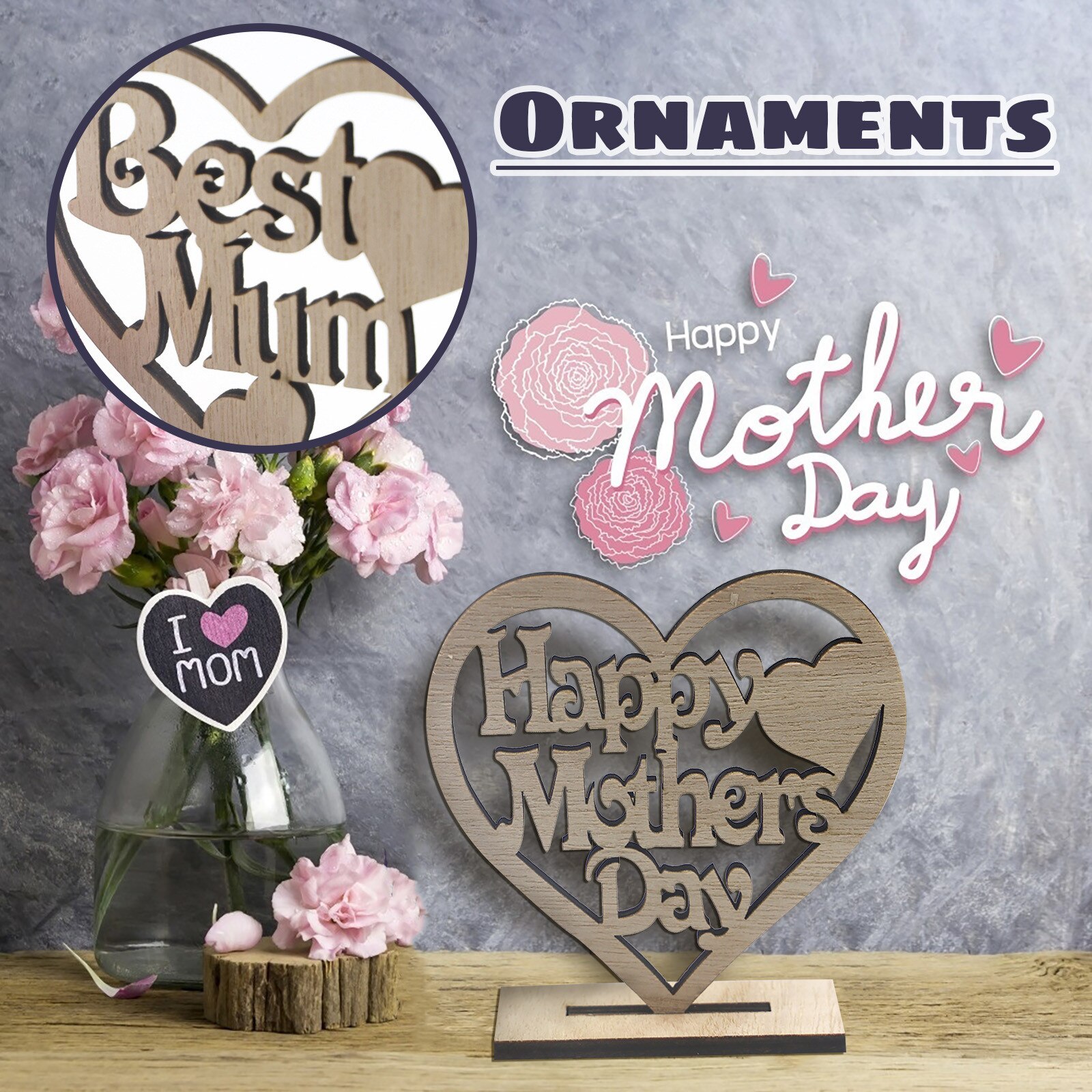 30 # Moederdag Houten Hartvormige Hollow Ornament Woodblock Craft Verjaardag Ambachten Plakboek Voor Home Party Decoratio levert