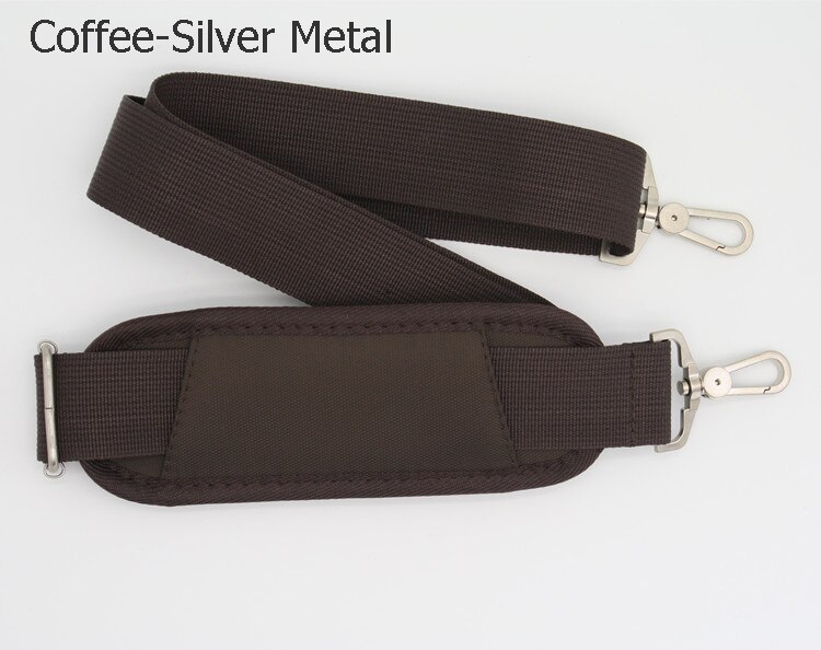 Correa de nailon de 3,8 cm de ancho para hombre, bolso de hombro largo, correas para ordenador portátil, bolso de reparación, correa de hombro, gancho potente KZ0395: Coffee-Siver Metal