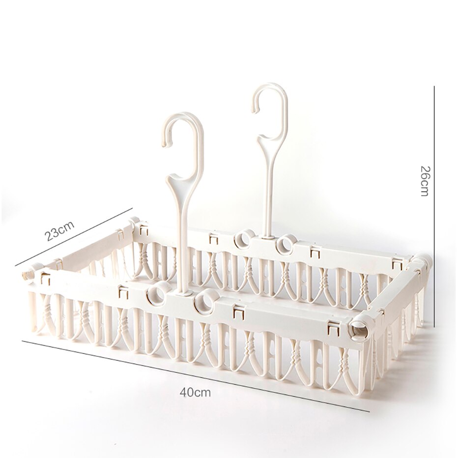 Foldable Clothes Drying Rack Laundry Hanging Rack Indoor Outdoor Clothes Socks Underwear Hanger with Clips: B-white