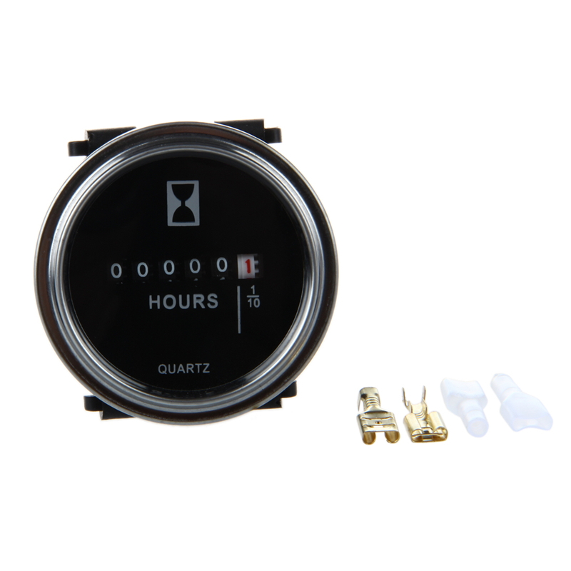 Hour Meter 6 To 80 Volts DC - Round Silvery Trim Ring