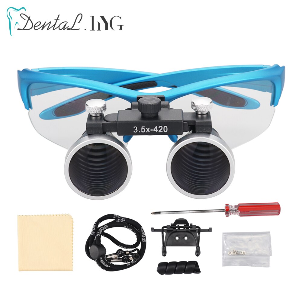 Lupa Dental 2.5X/3.5X, lupa Binocular para la cabeza, lupa ultraligera ajustable para dentista, gafas quirúrgicas, azul