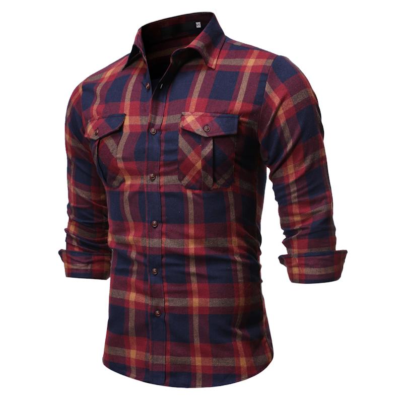 Dubinik® Overhemd voor heren, lange mouwen, vrijetijdshemden voor heren, geruit, regular fit, comfortabel, katoen, met zak, herenoverhemden met lange mouwen, XL