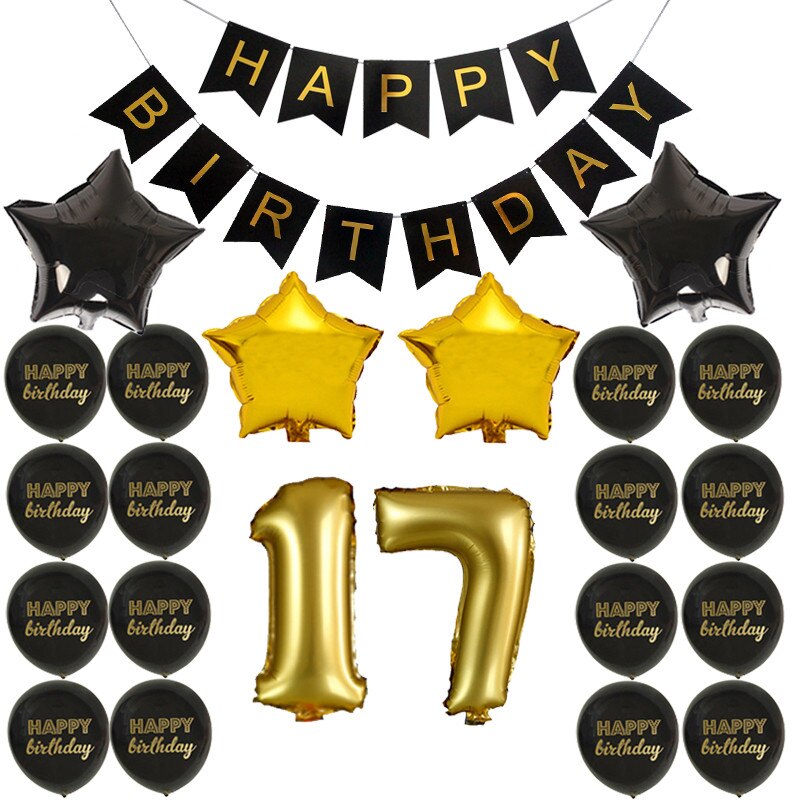 Happy Birthday Banner Balloon Adlut 33 30th Birthday Party Decoration 16 17 21 22 24 25 26 27 Years old Birthday Party Blloons: 17