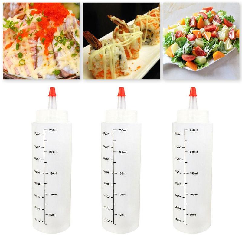250ml tips flaske saus olje saus cruet beholder kjøkken tilbehør matlaging salat klem krydder dispenser med vektverktøy