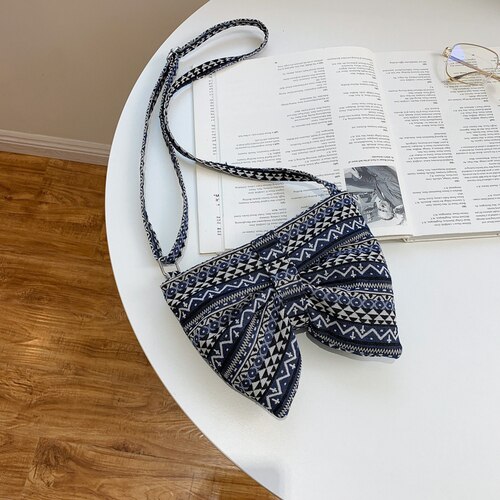 Geräumige damen-umhängetasche, schlichte einfarbige schleifen-schultertasche, Jahrgang-damen-freizeittasche.: Blues