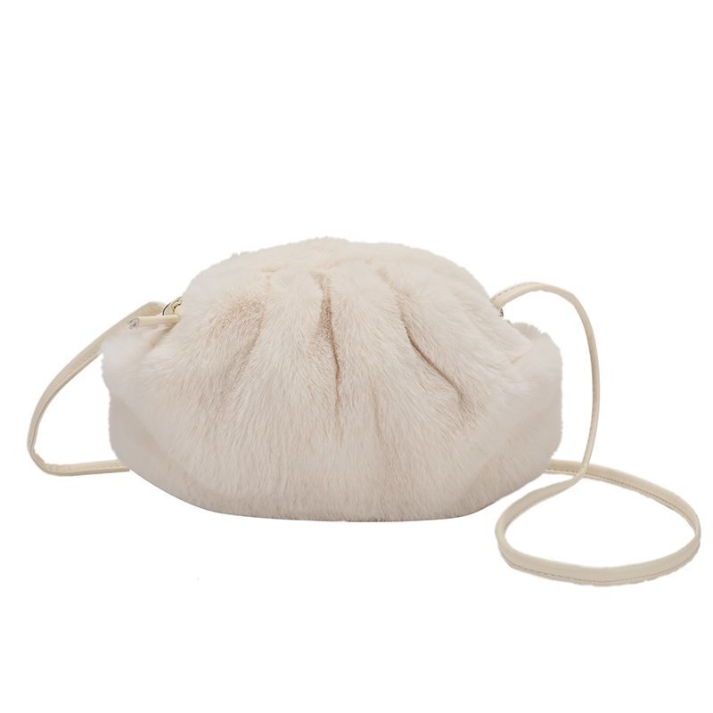 Damestas pluis kreuk wolkentas winter herfst pure kleur dames slingbag: Wit