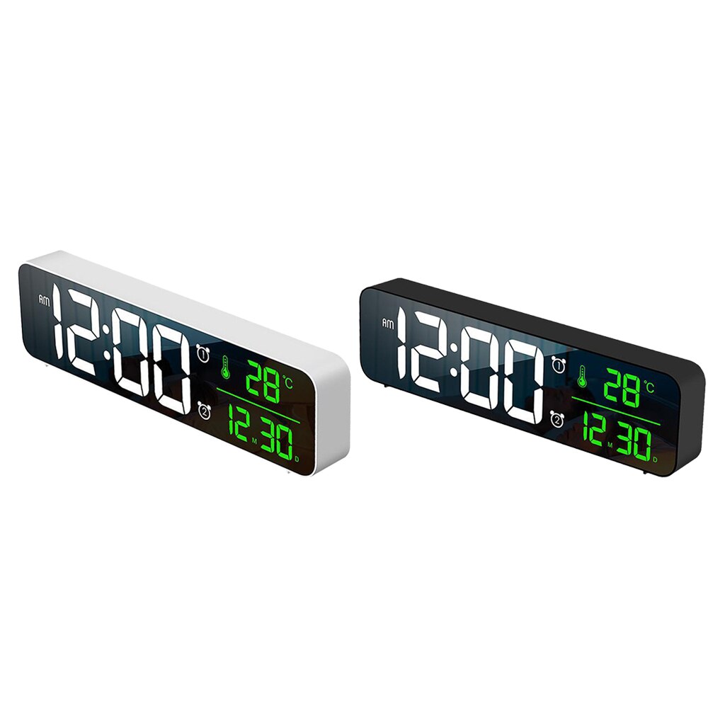 10 Inch Large Screen Digital Alarm Clock Temp Day Calendar AM/PM Mirror Wall Clock 40 Music Adjustable Volume Decoration