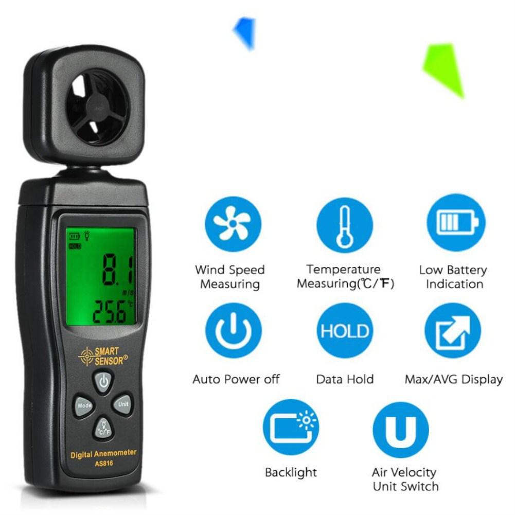 SOLLED Hand-held High-precision Wind Speed Meter LCD Anemometer Air Velocity Measurement with Backlight