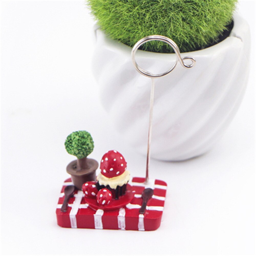 1pc Micro Landscape Card Holder Teapot Strawberry Tree Desktop Photo Memo Note Clip Kawaii Stationery Tickets Letter Holders: A
