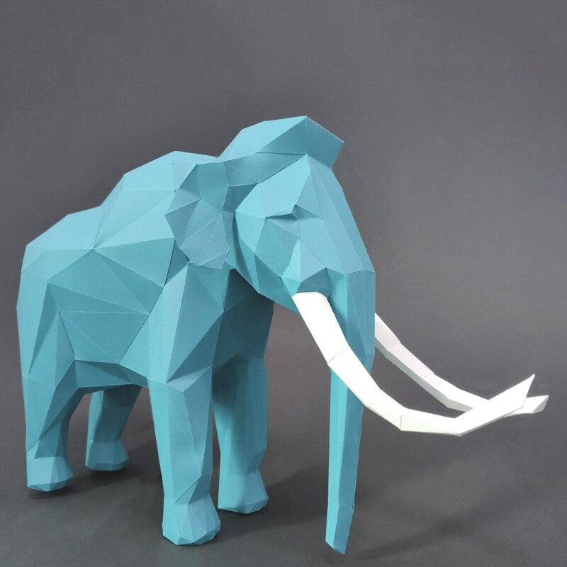Papercraft-modelo de papel para bricolaje, escultura de papel 3D de elefante polivinílico bajo, de decoración artística para el hogar, juguete para hecho a mano: blue