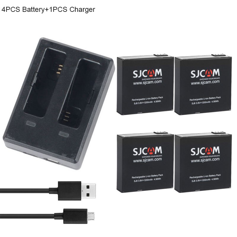 Original SJCAM SJ8 PRO batterie 1200mAh Rechargeable Li-ion batterie double chargeur pour SJ8 Plus SJ8 AIR Action caméra accessoires: 1Charger 4Battery
