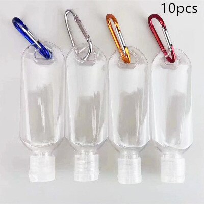 Plastic Travel Bottle Transparent Refillable Carabiner Hook Shampoo Sanitizer Alcohol Containers Empty Keychain Storage Bottle: 10PCS / 30ml