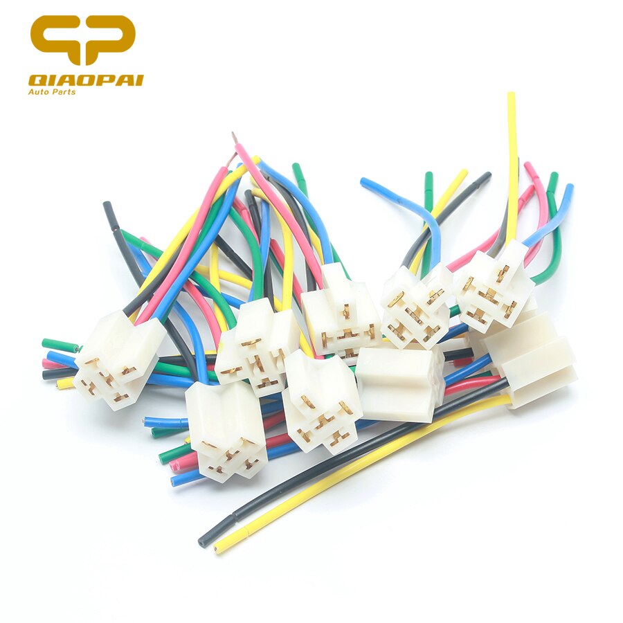 10pcs Universal 5 Pin Relay Socket Copper Wire Refit Auto Light GPS Horn Fan Socket for Car Motorcycle Boat Train Harness Relay