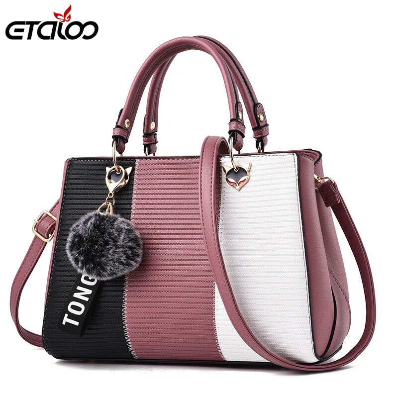 Women's Handbags Leather Bags for Women Casual Tote Ladies Bags Bolsos Fur Women Messenger Bags: Pink