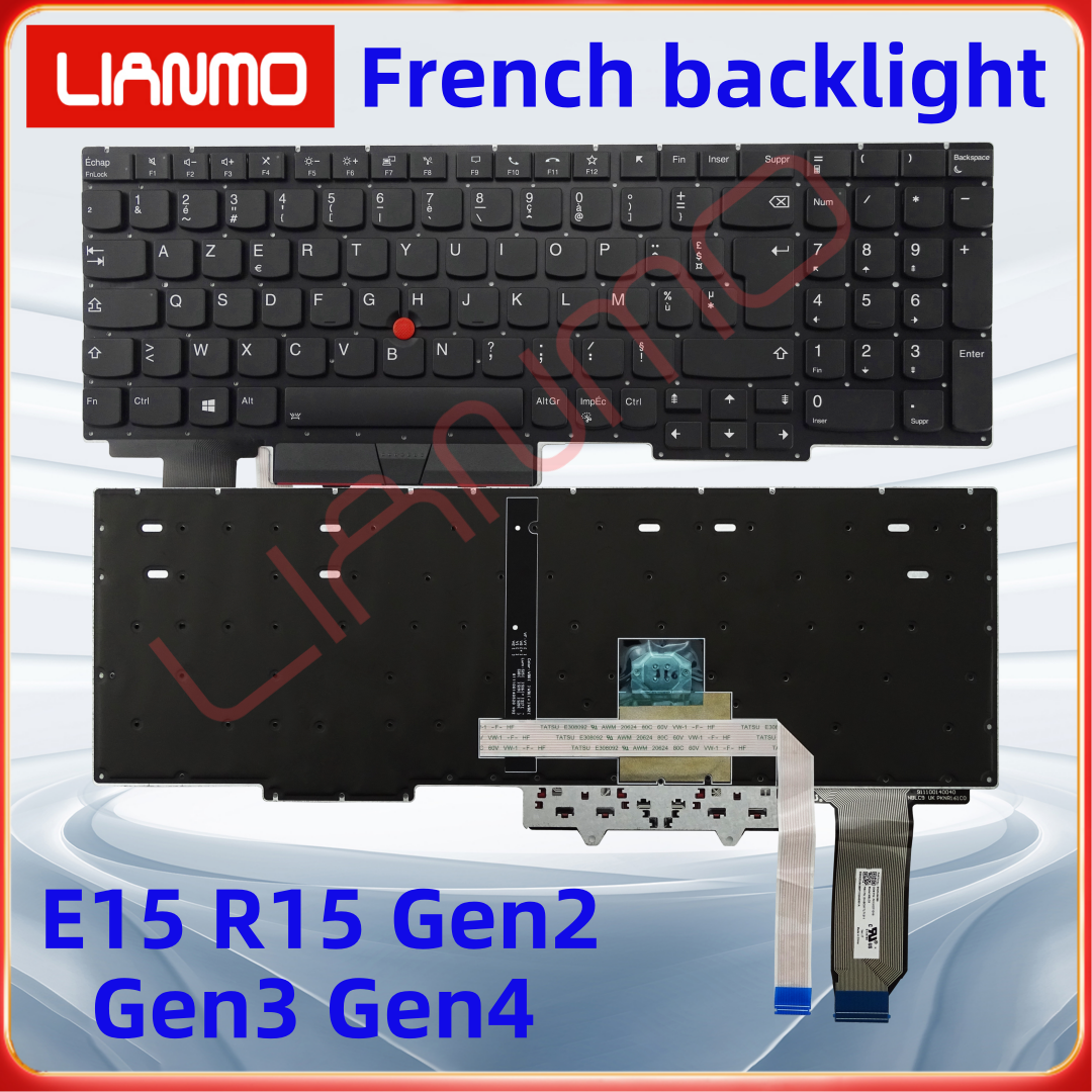 Clavier d'ordinateur portable américain/royaume-uni/russe/français/espagnol/italie adapté au clavier rétro-éclairé Lenovo Thinkpad E15 R15 Gen2 Gen3 Gen4: RED