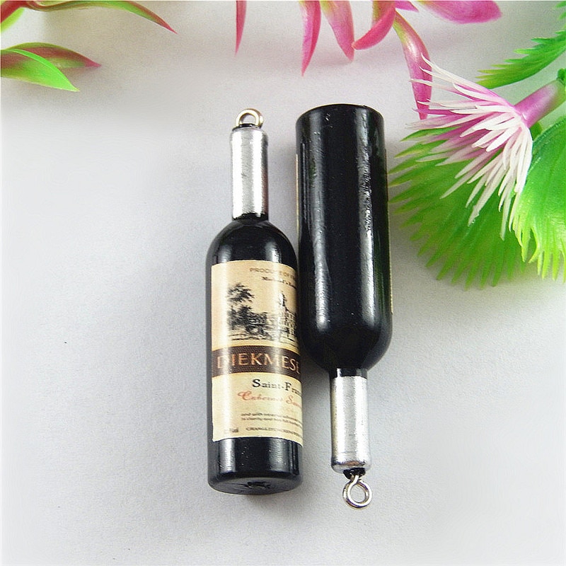 Julie Wang 10PCS Black Resin Charm Simulated Lovely Wine Bottle Suspension Pendants For Jewelry Necklace Earring Accessory