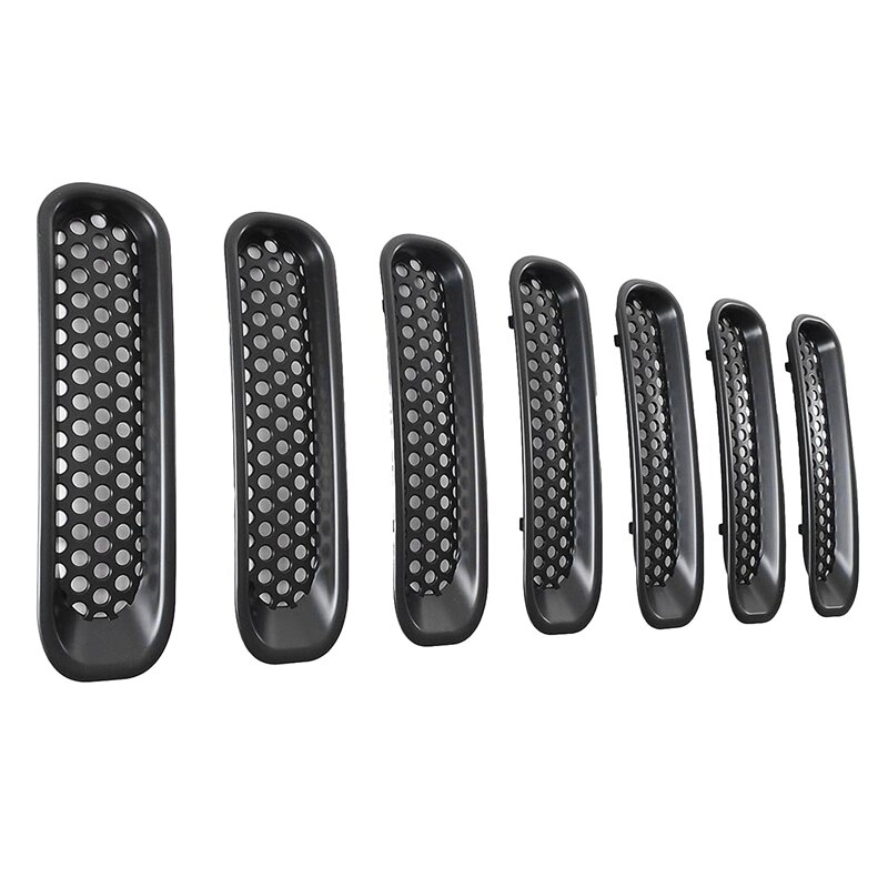 SHGO -7 Pcs Clip-in Mesh Grille Insert Cover Fit for 07-15 Jeep Wrangler JK - Matte Black