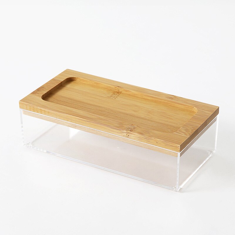 Acrylic wooden storage box Transparent bamboo cover Desktop storage Organizer for kitchen living room Small Storage container: 22151w