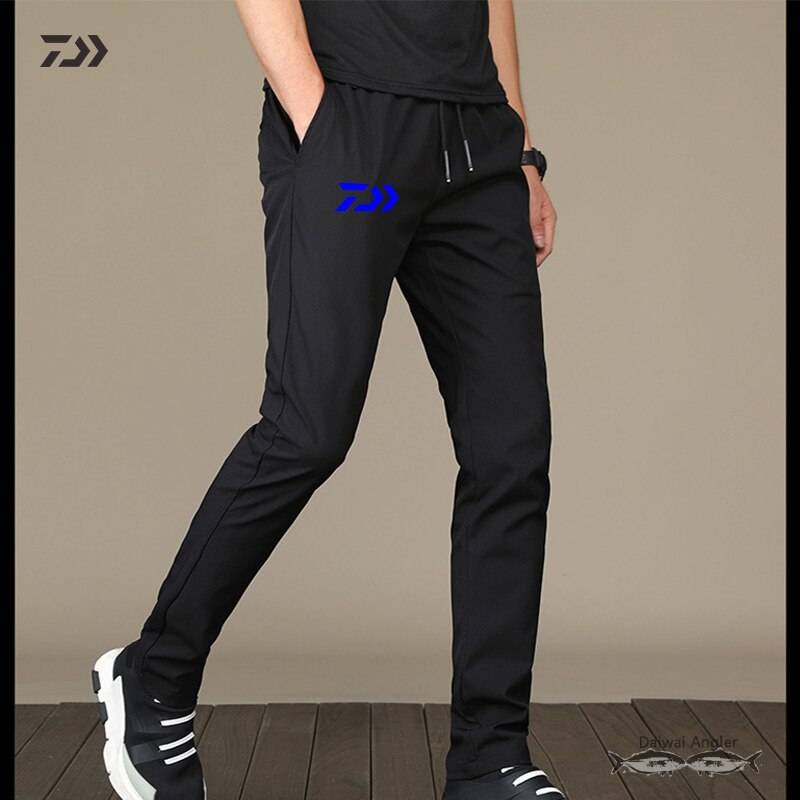 Daiwa Cotton Solid Fishing Men Pants Winter Drawstring Fishing Breathable Hiking Sport Pant Thermal Anti-Shrink Fishing Clothes: Black / L