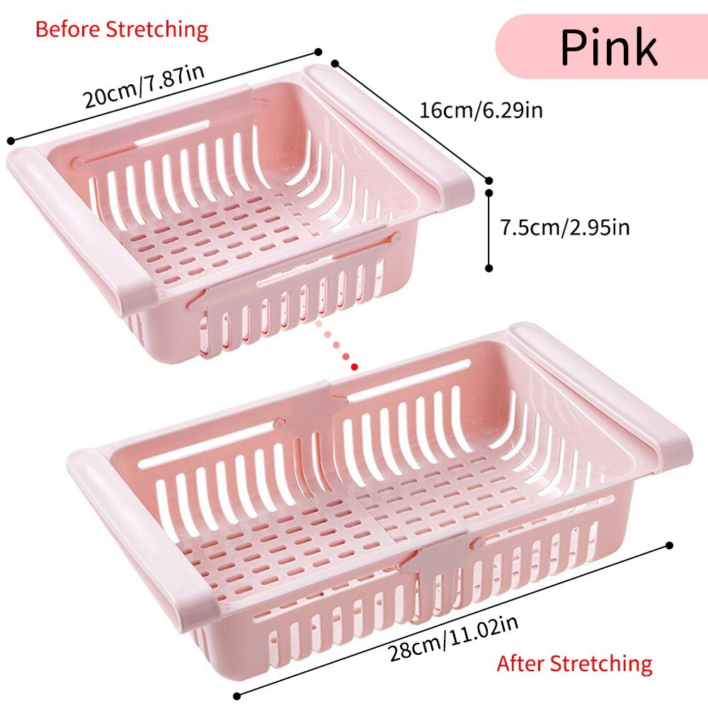 Fridge Organizer Storage Box Extendable Refrigerator Chest Shelf Home Storage Case Plastic Cabinet Shelves: Pink