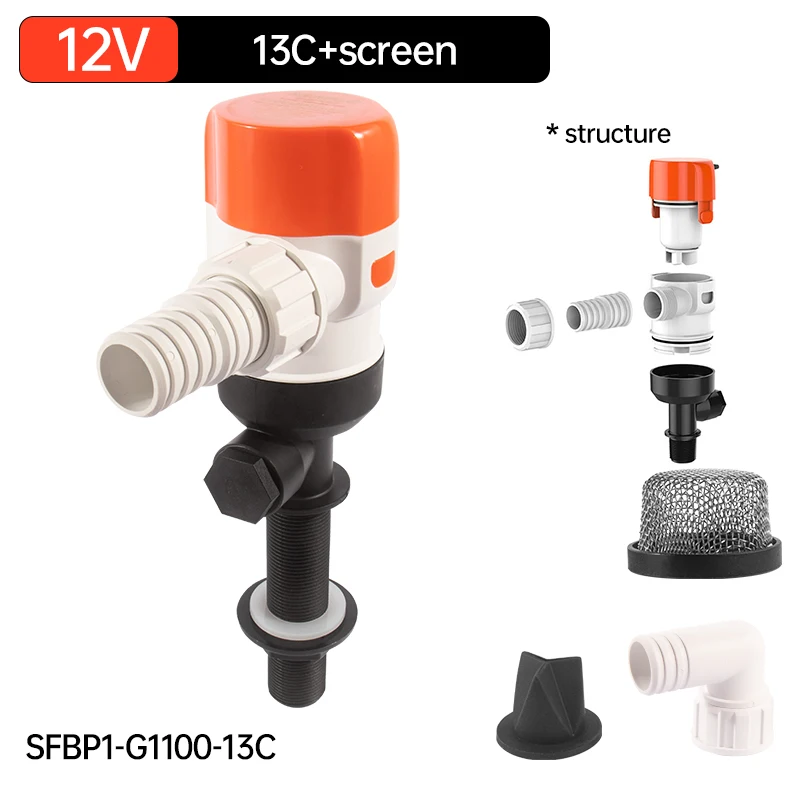 ​ SEAFLO 12V Aerator Live Bait Well Pump, Submersible Marine Cartridge Bilge Pump for Boat, Yacht, Saltwater & Freshwate: black